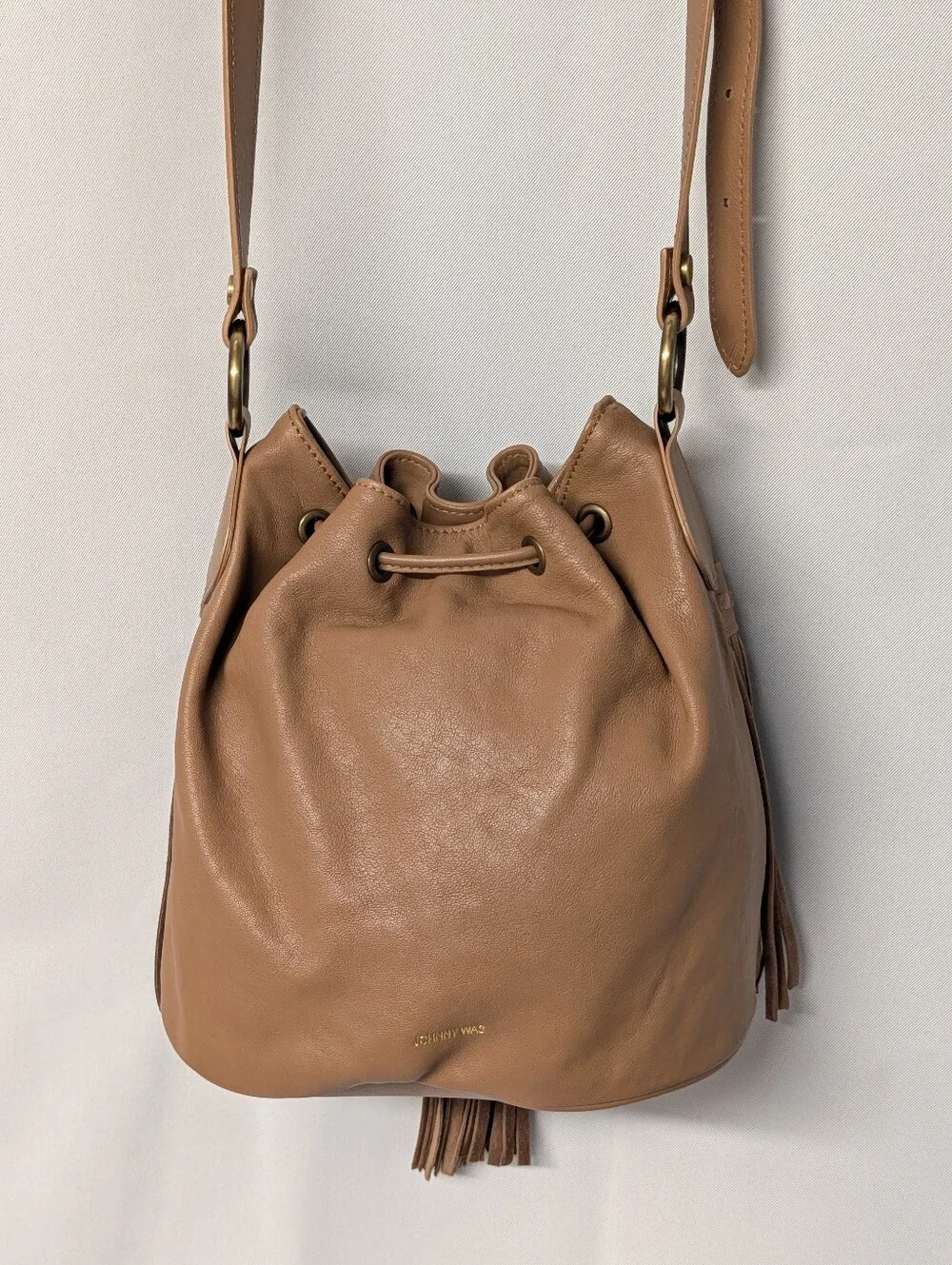 Johnny Was ITALIAN LEATHER FRINGE BUCKET BAG Fringe Drawstring Shoulder Purse